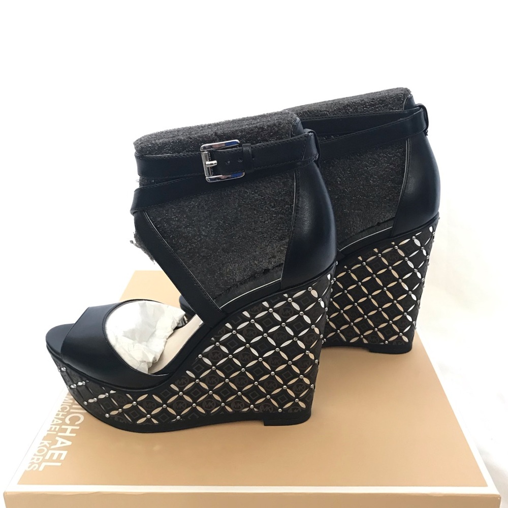 Michael Kors Black and Gray Wedge Sandals